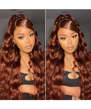 Reddish Brown #33 13X4 HD Lace Front Wigs Human Hair Pre Plucked 180% Density Body Wave 100% Human Hair Wig For Black Women Brazilian Virgin Glueless Frontal Wigs Human Hair With Baby Hair 26 Inch 26 Inch #33 Body Wave Lace Wig