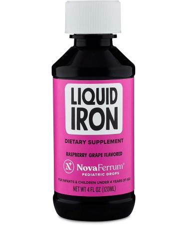NovaFerrum Yummy Liquid Iron Supplement for Kids | 15mg Iron Per 1mL Dose | Ages 4 & Under | Gluten & Sugar Free | Raspberry Grape Flavor | 4 Fl Oz - Buy Online on GoSupps.com