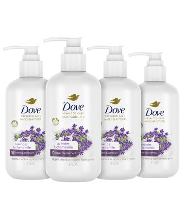 Dove Advanced Care Hand Sanitizer Lavender & Chamomile Pack of 4 for Soft Smooth Skin 99.99% Effective Against Many Germs 8 oz Lavender and Chamomile 8 Ounce (Pack of 4)