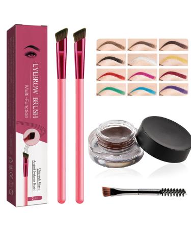 4D Hair Stroke Brow Stamp Brush Set Eyebrow Hair Stroke Brush with Eyebrow Cream Multifunction Ultra-thin Angled Realistic Eyebrow Brush Makeup Kit(Light Brown) 1 LIGHT BROWN