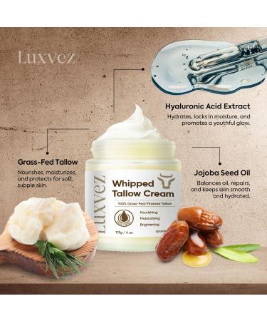 Beef Tallow Face Moisturizer - Whipped Grass Fed Balm for Face & Body - Unscented Skincare for All Skin Types 4 Oz - Buy Online on GoSupps.com