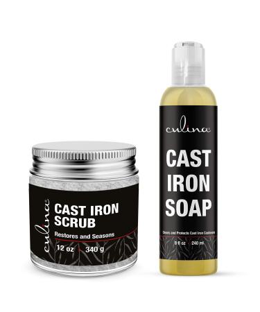 Culina Cast Iron Cleaning Set: Restoring Scrub & Cleaning Soap | Best for Cleaning Care, Washing & Restoring | 100% Plant-Based | for Cast Iron Cookware, Skillets, Pans & Grills!