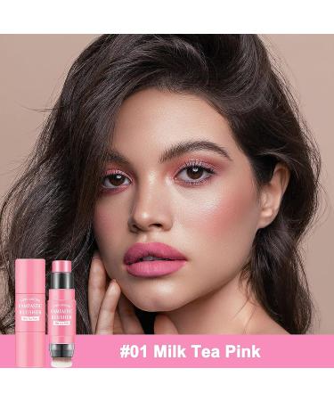Erinde Cream Blush Stick with Brush - Lightweight Pink Blush for Cheeks, Waterproof & Long-lasting 3-in-1 Makeup Stick - Milk Tea Pink - Buy Online on GoSupps.com