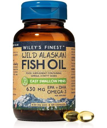 Wiley s Finest Easy Swallow Minis 630mg EPA + DHA Omega-3 Natural Wild Alaskan Fish Oil Food Supplement 60 Capsules 60 Count (Pack of 1)