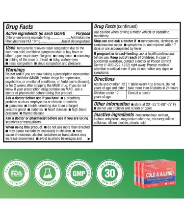HealthA2Z Cold & Allergy | Chlorpheniramine Maleate & Phenylephrine HCL | 24 Tablets x 3pack (72 Tablets) - Buy Online on GoSupps.com