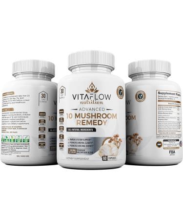 VITAFLOW 10 Mushroom Remedy- 60 Capsules with Lion's Mane, Reishi, Shiitake - Brain Boosting Immune Support - Buy Online on GoSupps.com
