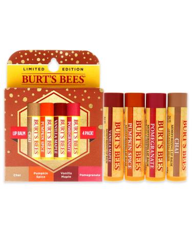 Burts Bees 100% Natural Moisturizing Lip Balm, Winter Variety Pack, Chai Tea, Pumpkin Spice, Vanilla Maple, Pomegranate, 4 Tubes of Lip Balm, 0.15 Ounce (Pack of 4)