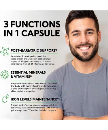 Bariatric Multivitamin with 45mg Iron - Made in USA - 21 Essential Vitamins for Women & Men - Gastric Sleeve Support - 90 Capsules - Buy Online on GoSupps.com