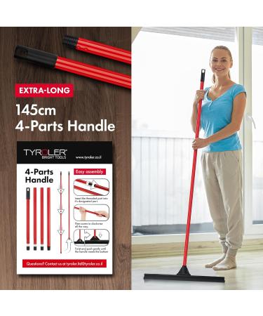 Tyroler Bright Tools Floor Cleaner Squeegee Extra-Wide 60 Cm Solid 100% Natural Rubber Long 4 Parts Handle 140 Cm - Dries Flat & Curved Surfaces- Best for Washing Drying Bathroom Wet Room Floor Black - Buy Online on GoSupps.com