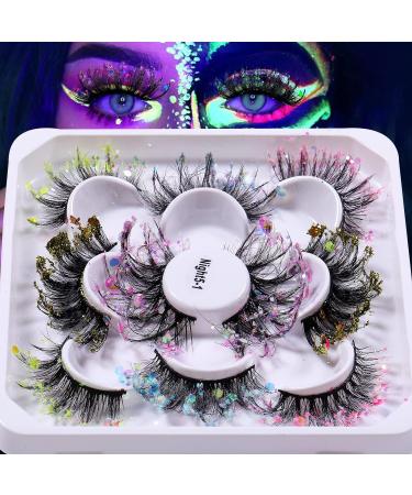 Glitter Night Luminous 8D Wispy False Eyelashes for Halloween Party - 5 Pairs Set - Buy Online on GoSupps.com