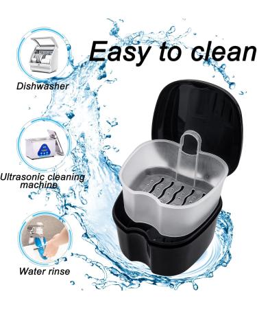 Black Denture Soaking Container Partial Denture Case Orthodontic Retainer Cleaning Case Denture Cleaner Container Dentures Teeth Cup with Strainer and Lid Waterproof - Buy Online on GoSupps.com