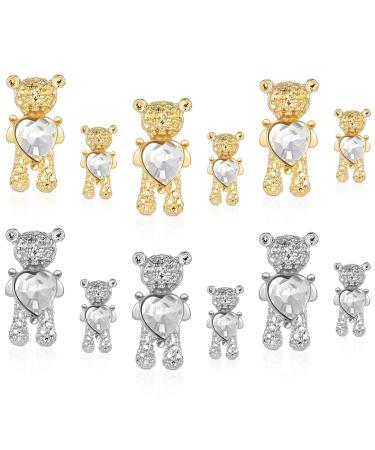 12 Pieces 3D Bear Nail Charms 3D Nail Art Shiny Alloy Bear Nail Charms Cute Nail Rhinestones and Charms Crystal Bear Nail Ornaments Nail Art Rhinestones Nail Decoration for Women Girls DIY Nail Art
