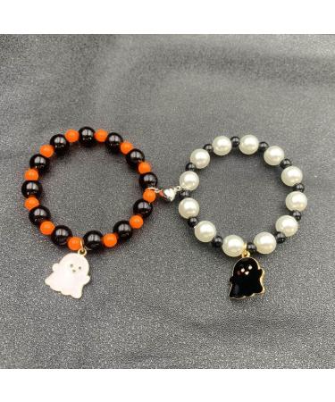 Vsilay Lianxue Heart Couple Bracelets - Halloween Spiders Magnetic Fitting Elastic Pearl Wrist Chain Jewelry Gift (2 Pieces) - Buy Online on GoSupps.com