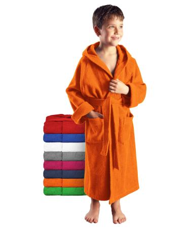 Arus children's bathrobe with hood for boys and girls 100% cotton terrye (380 g/m ) long eco-tex certified large color selection 140 orange