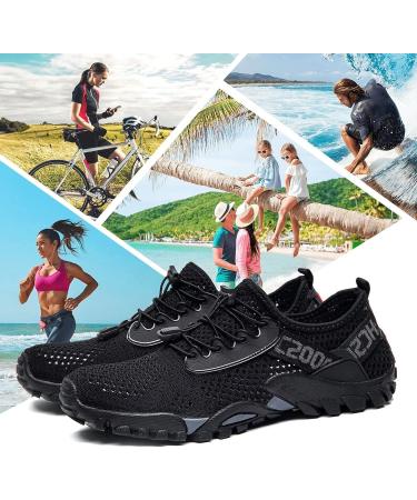 SOBASO Water Shoes - Quick Drying Aqua Shoes for Women and Men | Ideal for Water Sports, Diving, Hiking, and Travel | All Black - Size 12 Women/10.5 Men - Buy Online on GoSupps.com