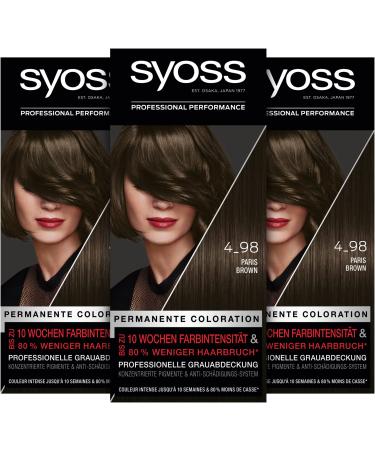 Syoss Color Coloration 4_98 Paris Brown Level 3 (3 x 115 ml) permanent coloring for up to 10 weeks of color intensity and 70 % less hair break* Paris Brown 115 ml (3 pack)