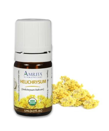 Organic Helichrysum Essential Oil 100% Pure Undiluted Helichrysum italicum Therapeutic Grade Premium Quality Aromatherapy Oil Tested & Verified 5ML 1 Fl Oz (Pack of 1)