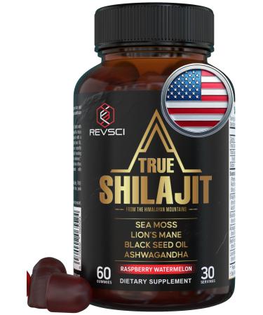 Himalayan Natural Shilajit Gummies for Men Made in USA True Gold Pure Himalayan Shilajit for Men Gummies Energy & Focus Support with Ashwagandha & Sea Moss Vegan 60 Count