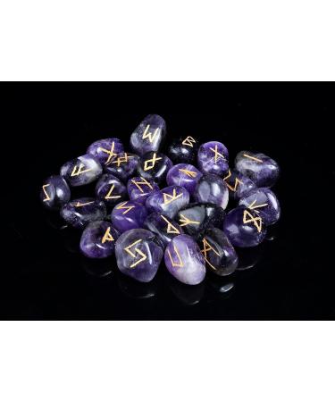 Crocon Amethyst Gemstone Rune Stones set with Elder Futhark Alphabet Engraved Symbol 25 pcs Set For Feng Shui Chakra Balancing Reiki Healing crystal runes stones set Size: 15-20 mm #001 Amethyst - Buy Online on GoSupps.com
