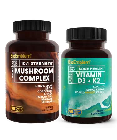BioEmblem Vitamin D3 K2 (5000IU and 200mcg) and Mushroom Complex