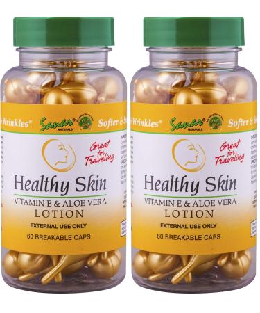 Sanar Naturals Healthy Skin Vitamin E Lotion with Aloe Vera Gel 60 ct - Face Moisturizer Skin Care Serum Capsules - Reduce Wrinkles Dark Spots - Rapid Repair for Smooth Hydrated Skin (Pack of 2) 60 Count (Pack of 2)