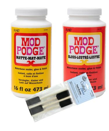 Mod Podge Complete Decoupage Kit-Two 16oz Bottles Waterbase Sealer/Glue (Matte Gloss Finish) with 4-pk Foam Brush Set, Clear Crafter's Choice Brushes - Buy Online on GoSupps.com