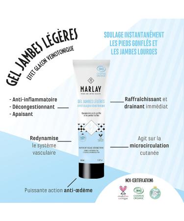 Marlay Cosmetics Light Leg Gel 100 ml - Cream for Heavy Legs Swollen Feet and Ankles - Blood Circulation Legs - Feeling of Freshness - Cold Effect - Made in France - Buy Online on GoSupps.com