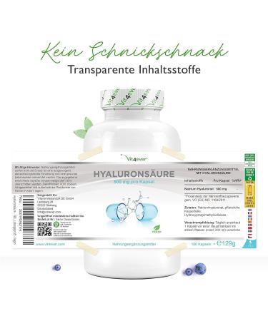 Buy High Dose Vegan Hyaluronic Acid 500mg - 180 Capsules | Plant-Based Laboratory Tested 500-700 kDa - International Shipping Available - Buy Online on GoSupps.com