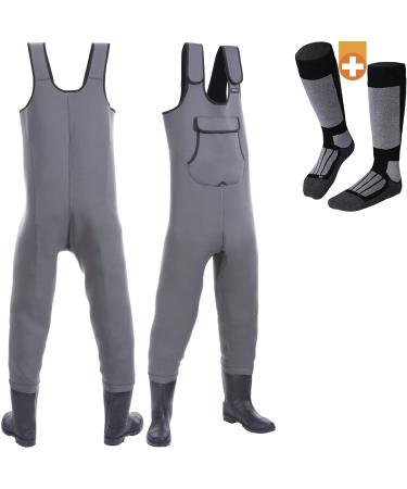 Smartpeas waterproof breathable neoprene wathose with rubber boots-perfect as fishing trousers/pants/mudflats for men +plus: 1x thermal socks