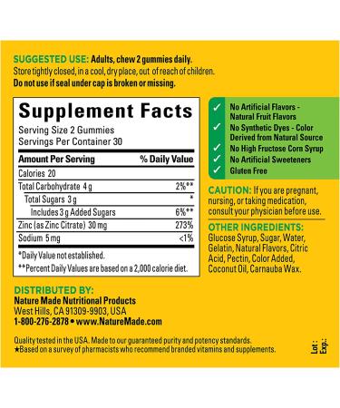 Nature Made Extra Strength Zinc 30mg Gummies - 60 Count for Immune Health & Antioxidant Support - Buy Online on GoSupps.com