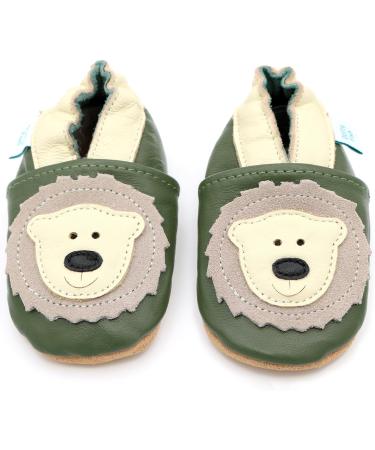 Dotty Fish Soft Leather Baby Shoes for Boys | Animal Designs | Non Slip Toddler Shoes | 0-6 months to 4-5 Years | Green & Cream Bear Design - Buy Online on GoSupps.com
