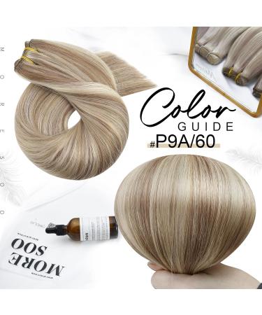 Moresoo 22 Inch Double Weft Human Hair Extensions - Light Brown with Platinum Blonde Sew in Hair Extensions - 100g Pack - #P9A/60 - Buy Online on GoSupps.com