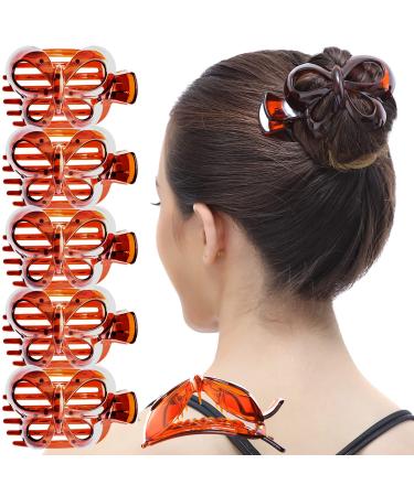 RC ROCHE ORNAMENT 6 Pcs Womens Hair Butterfly Cute Design Grip Side Slide Wide Teeth Strong Hold Durable Stylish Girls Fashion Accessory Premium Claw Clamp Jaw Clip Large Brown Large (Pack of 6) Brown