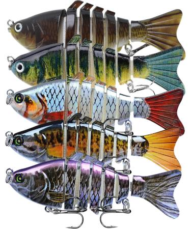 5 pieces of fishing bait set Betterjonny 10cm Multi joint-like wobbler Jerkbait 7-Segement 3D Lifelike Swimbait for Hecht Barsch Zander with 2 drilling hooks and fish bait box