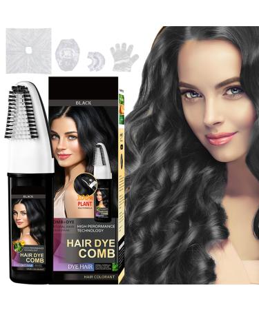 Black Hair Dye with Comb Applicator Permanent Hair Color Shampoo for Gray Hair Coverage No Mix Application 3 in 1 Instant Dye Shampoo for Women & Men Long-lasting Results