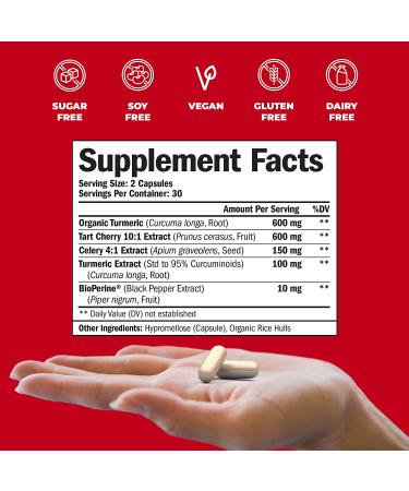 Turmeric Curcumin Tart Cherry Extract Celery Seed BioPerine Dietary Supplement - Joint Comfort & Uric Acid Relief, Antioxidant Properties, Muscle Recovery - 60 Capsules - Buy Online on GoSupps.com