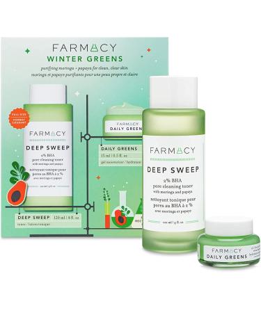Farmacy Winter Greens Duo - Skincare Gift Set with Deep Sweep Toner for Face and Daily Greens Oil Free Face Moisturizer 4.5 Fl Oz (Pack of 1)