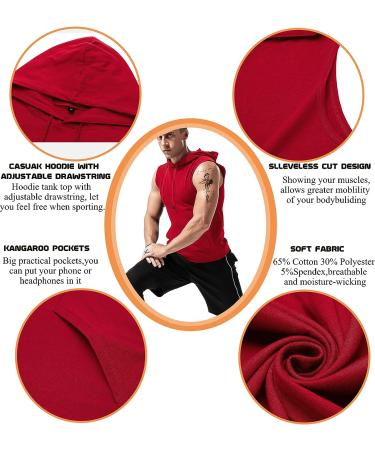 Babioboa Men's Cherry Red Workout Hooded Tank Top - X-Large - Buy Online on GoSupps.com