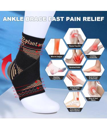 Plantarelief Copper Ankle Bandage - Adjustable Compression Sleeve for Achilles Tendon & Plantar Fasciitis - XL Support for Men & Women - 1 Pair - Buy Online on GoSupps.com