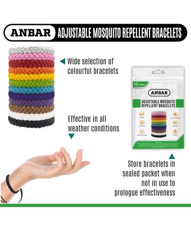 Anbar Leather Mosquito Repellent Bracelets for Adults and Kids 12 Pack Deet Free All-Natural Anti-Mosquito Tick and Insect Essential Oils 300-Hour Waterproof Outdoor Protection (Solid) - Buy Online on GoSupps.com