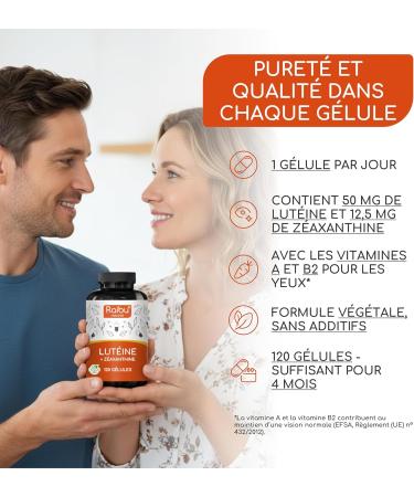 Compl ment Alimentaire pour les Yeux - Lut ine 50 mg + Z axanthine 12 5 mg - 120 G lules Traitement de 4 mois - Avec Vitamine A & B2 - Extrait Naturel de Tag tes V gan et Sans Gluten - Buy Online on GoSupps.com