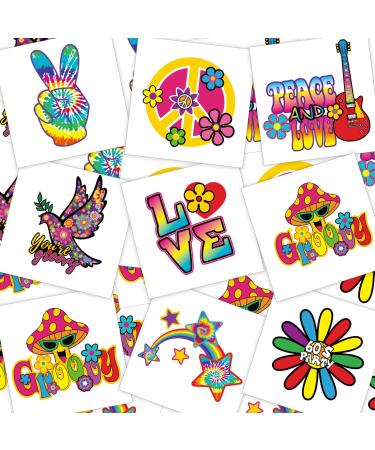 144 Pieces Hippie Tattoo Hippie Temporary Tattoos Stickers for Kids 70s 80s 90s Groovy Hippie Tattoos Hippie Face Tattoos Love and Peace Tattoos Multi Temporary Tattoos Decals for Hippie Party Favors