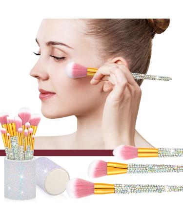 13 Pieces Rhinestone Makeup Brushes Set Bling Crystal Professional Face Cosmetics Blending Liquid Foundation Powder Concealer Eye Shadows Make up Beauty Tool Glitter with Holder (Silver) Silver Pink - Buy Online on GoSupps.com