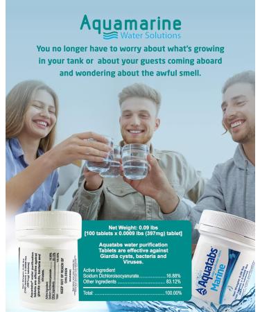 Aquatabs Marine Water Purification Tablets for Drinking - 397mg 100 Count Tub - Portable Water Purifier Tablets. Water Purification System Used to Maintain Freshwater Systems on Marine Vessels. - Buy Online on GoSupps.com
