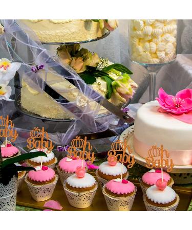 Gyufise 24Pcs Pumpkin Oh Baby Cupcake Toppers - Orange Glitter Fall Theme Picks for Baby Shower, Birthday, Thanksgiving, Halloween Parties - Buy Online on GoSupps.com
