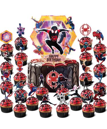 Valentina Buck 52 Spider Cake Toppers Cupcake Toppers Set Birthday Decorations for Parallel Universe Theme Bday Cupcake Toppers Cake&Cupcake Decors