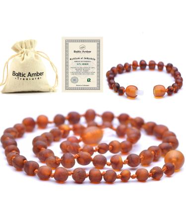 RAW Baltic Amber Necklace and Bracelet Gift Set - Certified Authentic Natural Amber from Baltic Region