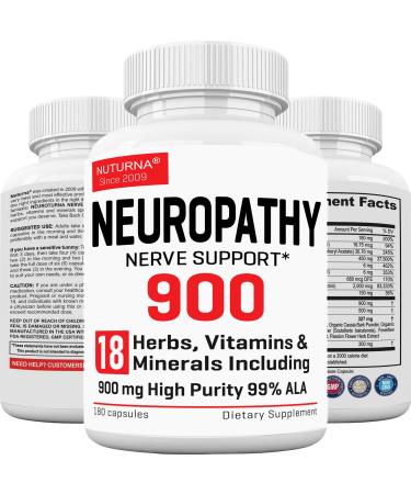 Neuropathy Support Supplement with 900 mg HP-99 Alpha Lipoic Acid - Max Strength ALA Nerve Formula for Feet Hands Fingers Legs - Ultra Potent 18 in 1 Natural Peripheral Nerve Vitamins - 180 Capsules 900 Mg Ala