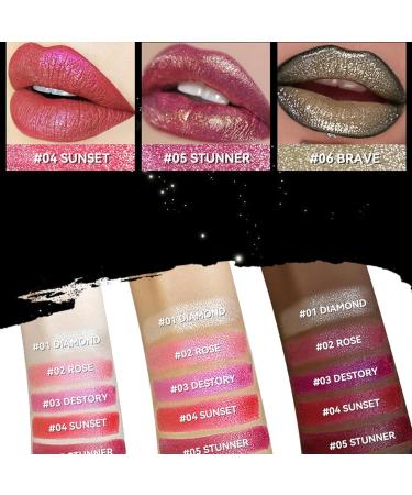  Tewzafiya Glitter Lip Gloss - 3 Lipsticks with Luminous Finishes | Fashionable Lipstick - for Women and Girls Commute Valentine's Day Holidays Parties Travel Office Home Routine - Buy Online on GoSupps.com