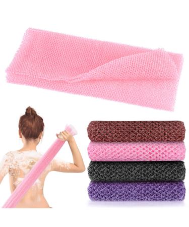4 Pieces African Net Sponge African Exfoliating Net for Body Premium Nylon African Wash Net Shower Body Scrubber Back Scrubber Skin Smoother Long Net Bath Sponge for Daily Use (4 Colors) black+brown+pink+purple